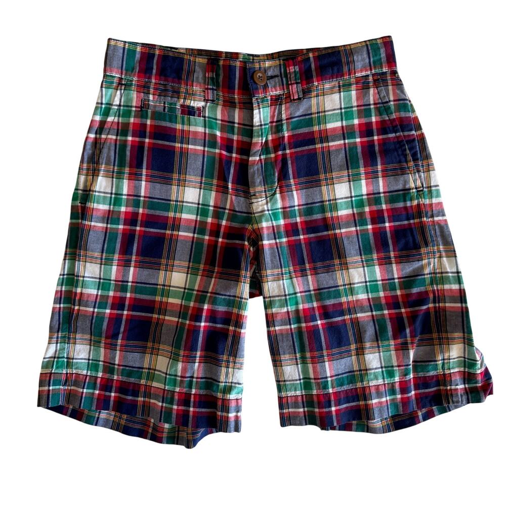 Polo Ralph Lauren Boys 8 Madras Plaid Cotton Shorts Navy Red Green Preppy Summer - Picture 1 of 12